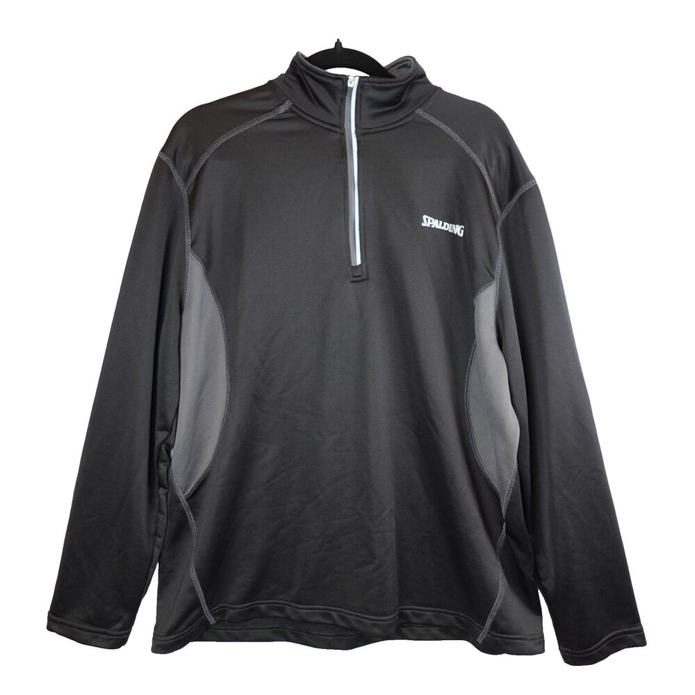Spalding Mens XL Dri-power Pullover Activewear Top 1/4 Zip Black/Gray Gym Sports